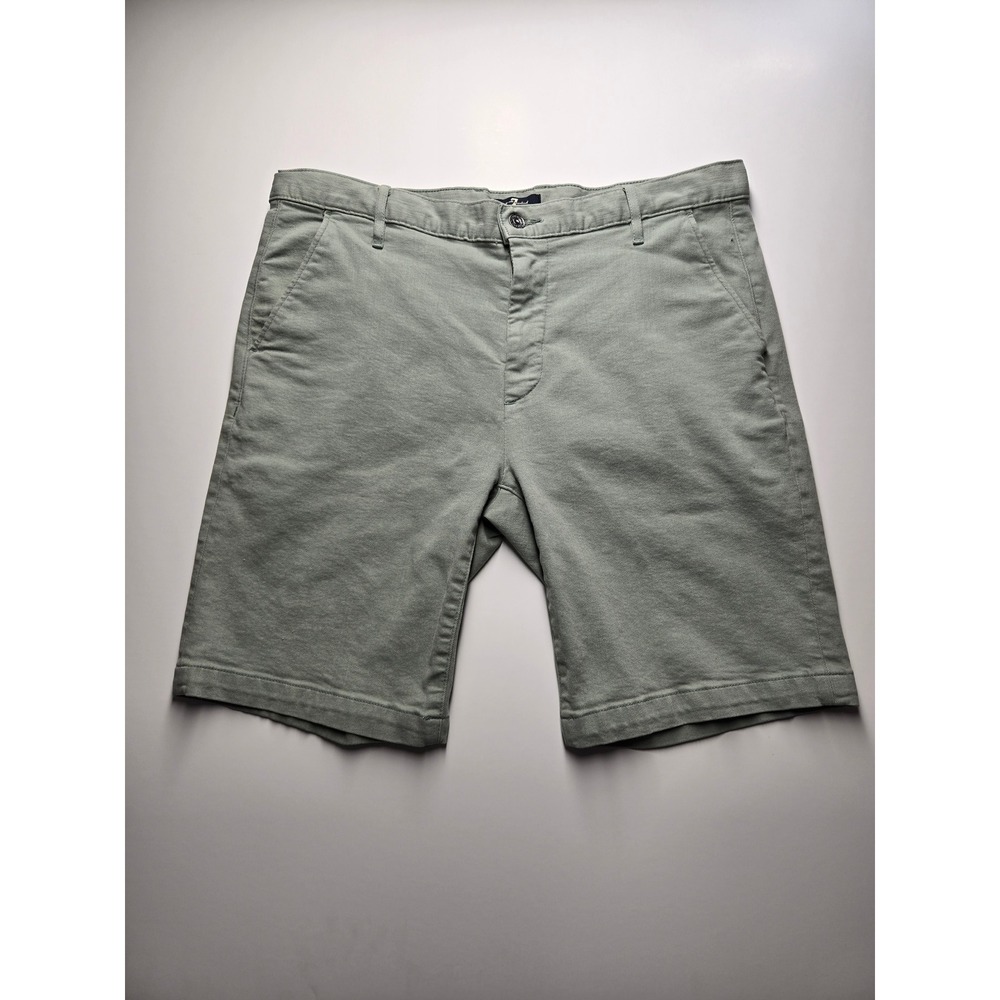 7 For All Mankind Mens Sage Green Chino Shorts Size 34 Stretch Cotton Casual